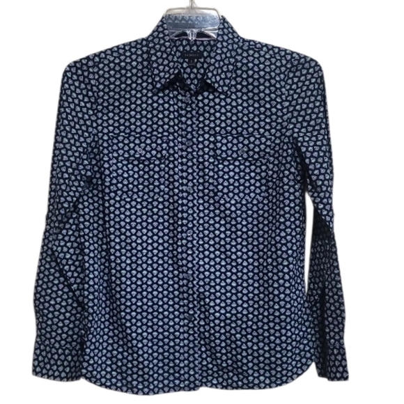 Talbots Women Blue Longsleeve Shirt With Front Breast Pocket Size 8 - Picture 1 of 7